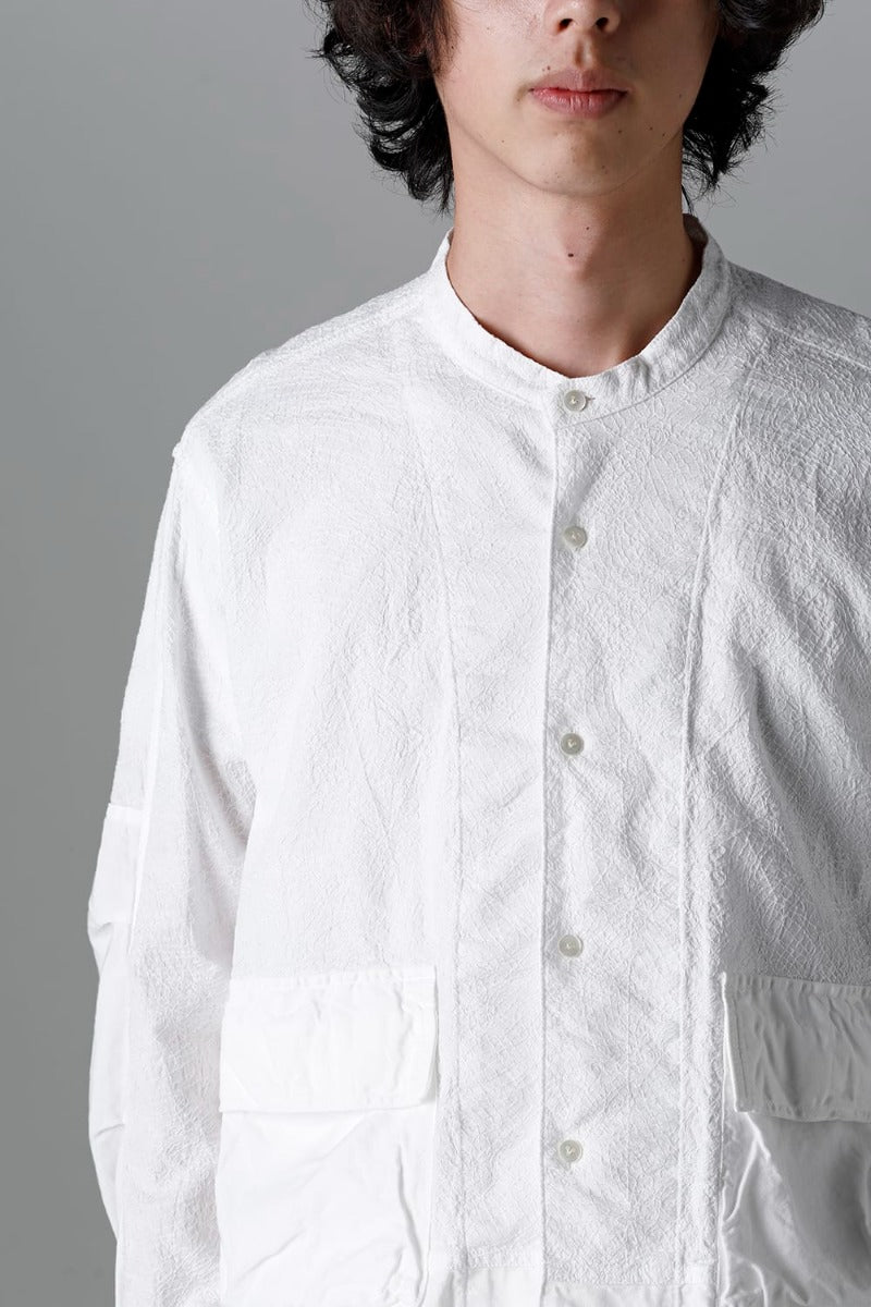 Embroidered Cloth Band Collar Shirt