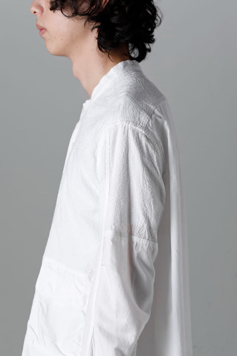 Embroidered Cloth Band Collar Shirt