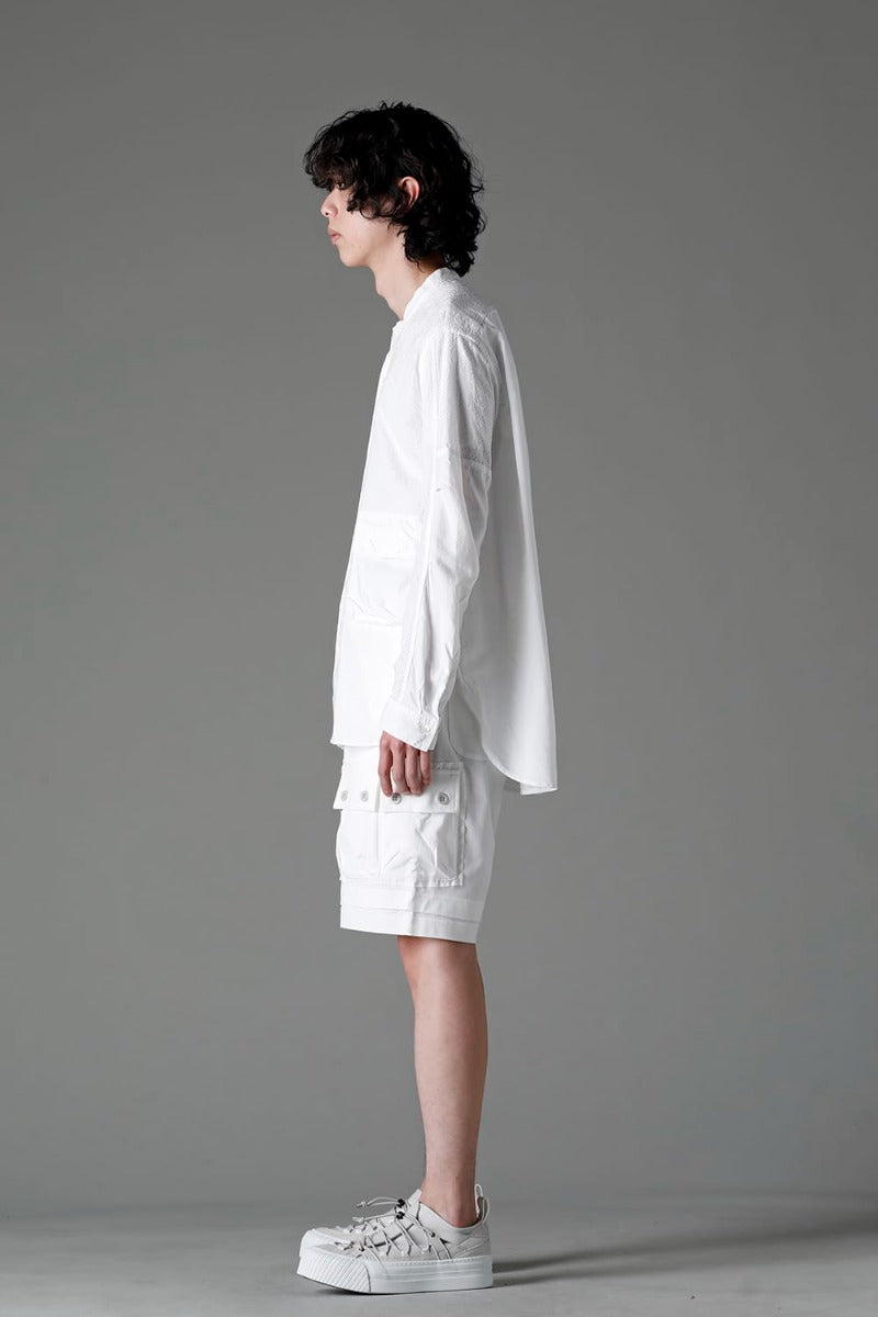 Embroidered Cloth Band Collar Shirt