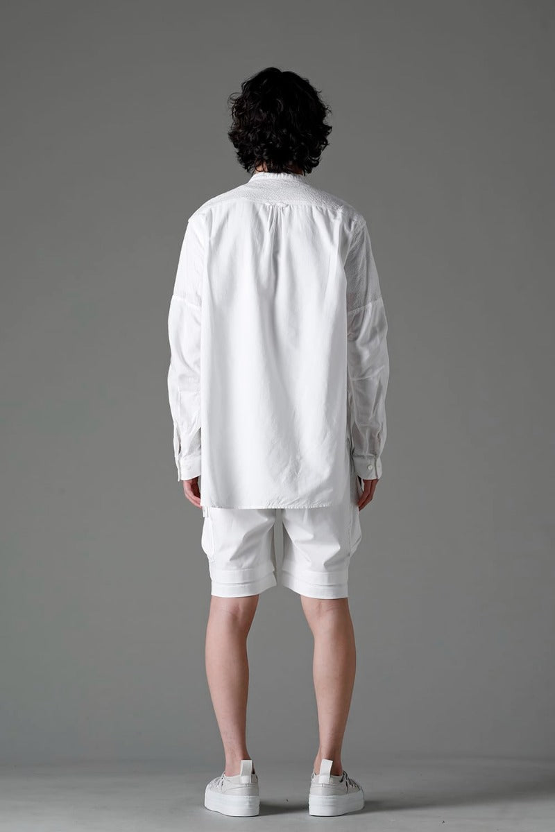 Embroidered Cloth Band Collar Shirt