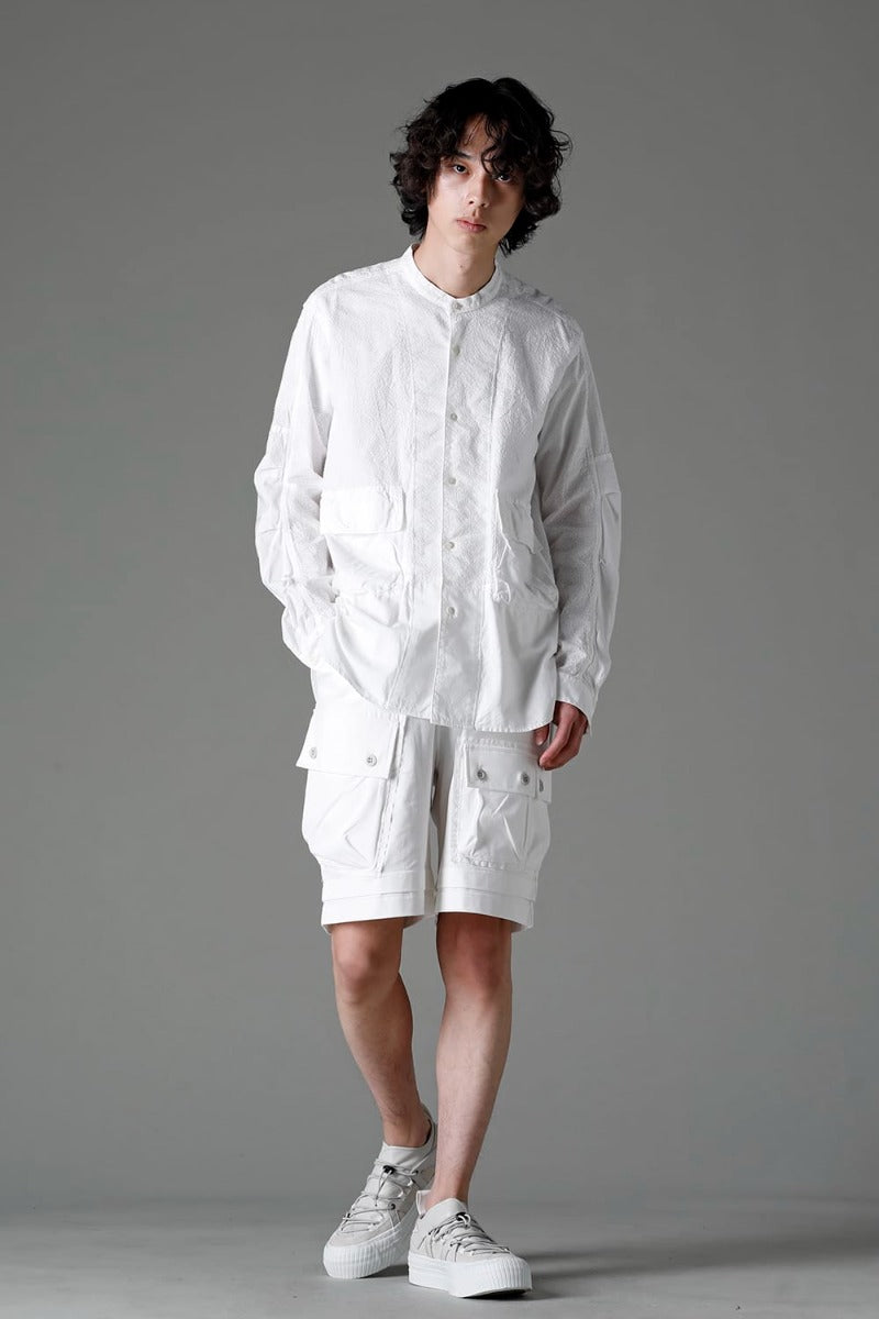 Embroidered Cloth Band Collar Shirt