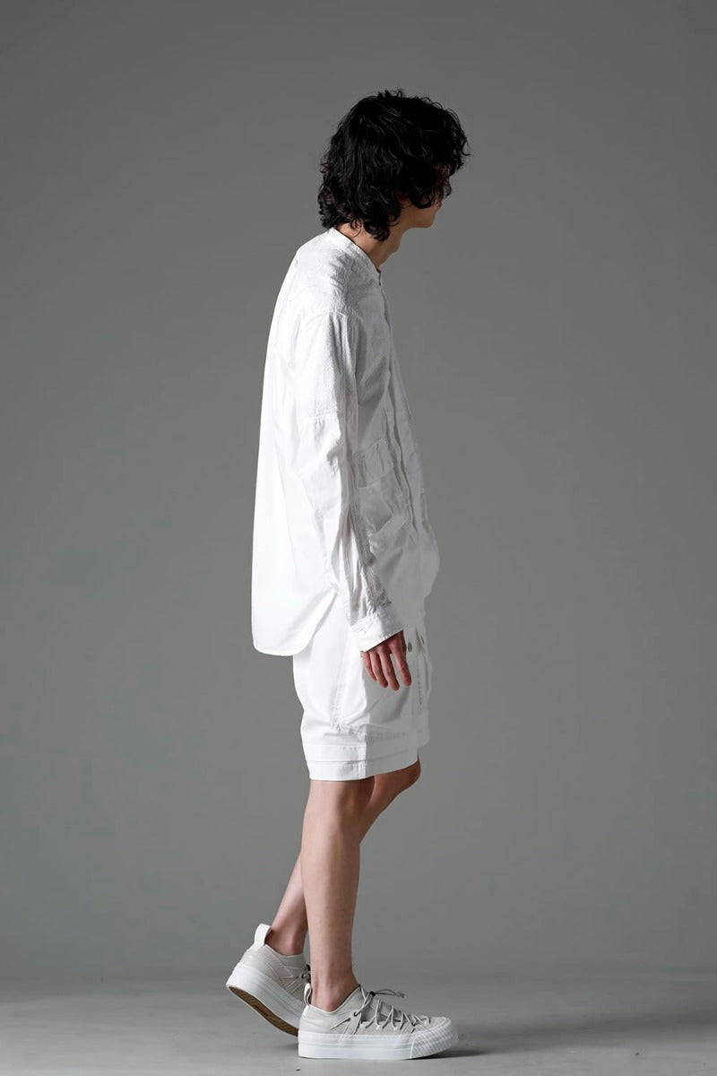 Embroidered Cloth Band Collar Shirt