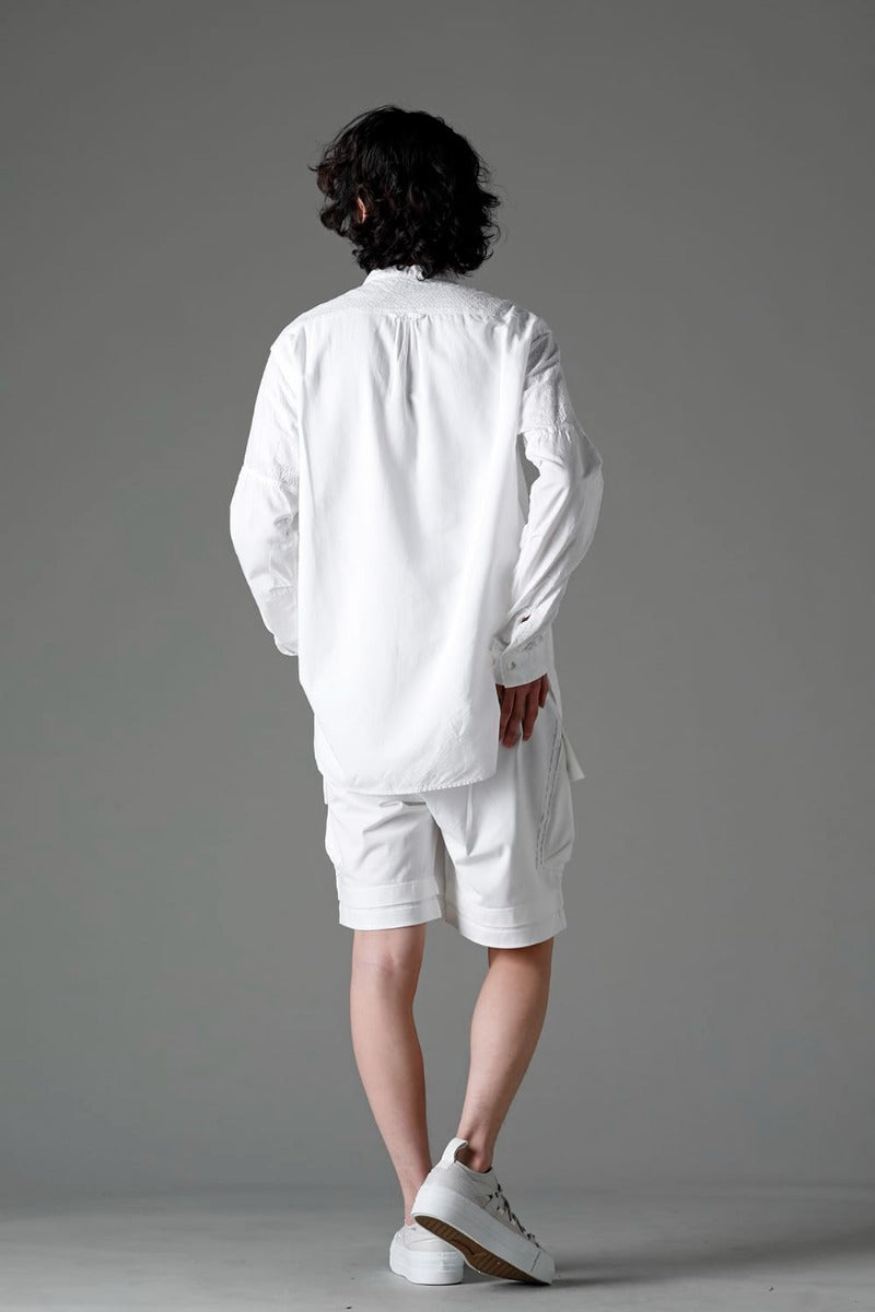 Embroidered Cloth Band Collar Shirt