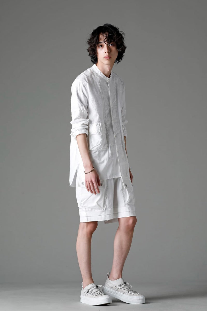 Embroidered Cloth Band Collar Shirt