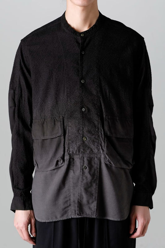 Embroidered Cloth Gradation Dye Band Collar Shirt