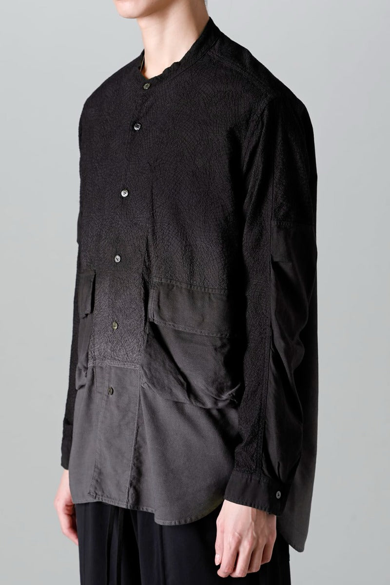 Embroidered Cloth Gradation Dye Band Collar Shirt