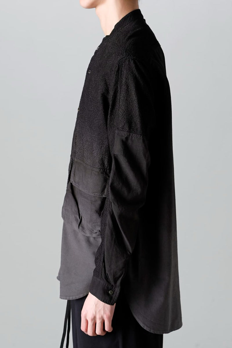 Embroidered Cloth Gradation Dye Band Collar Shirt