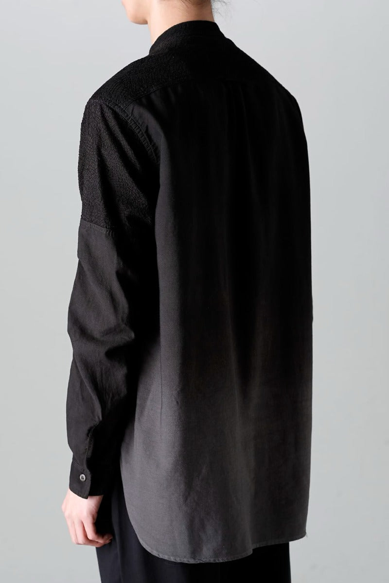 Embroidered Cloth Gradation Dye Band Collar Shirt