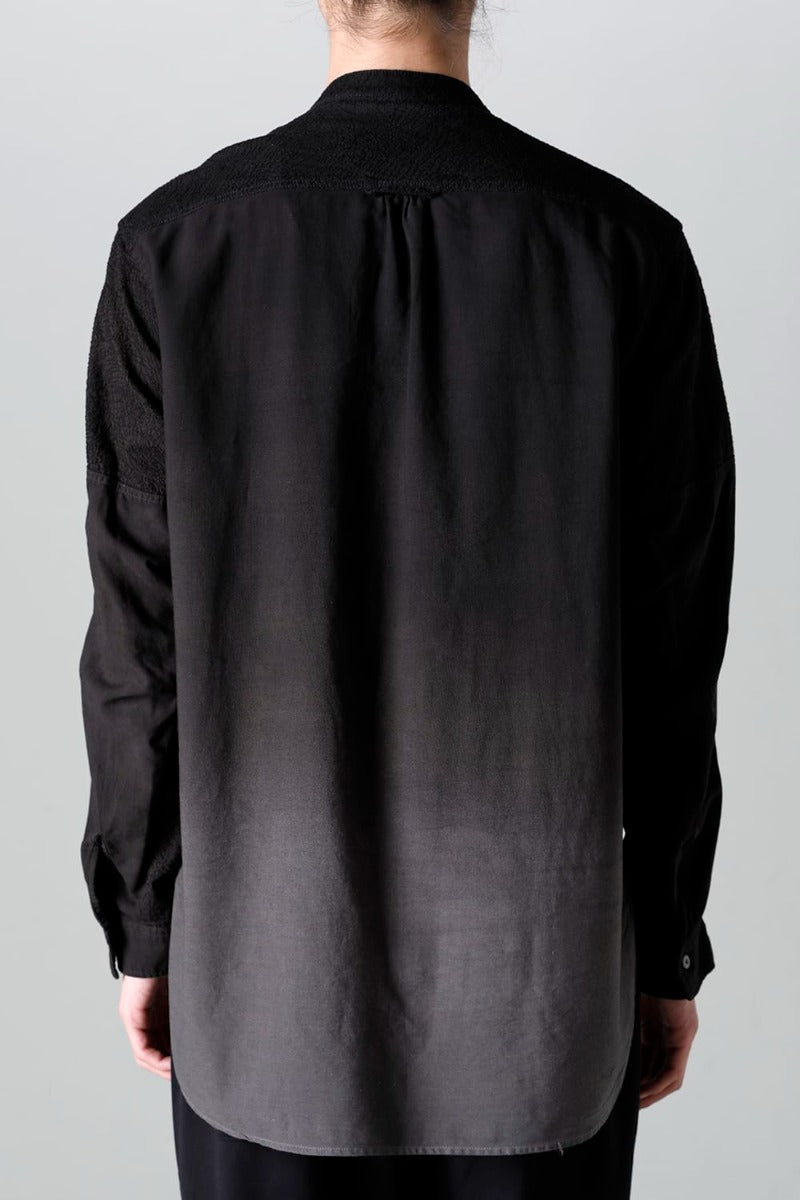 Embroidered Cloth Gradation Dye Band Collar Shirt