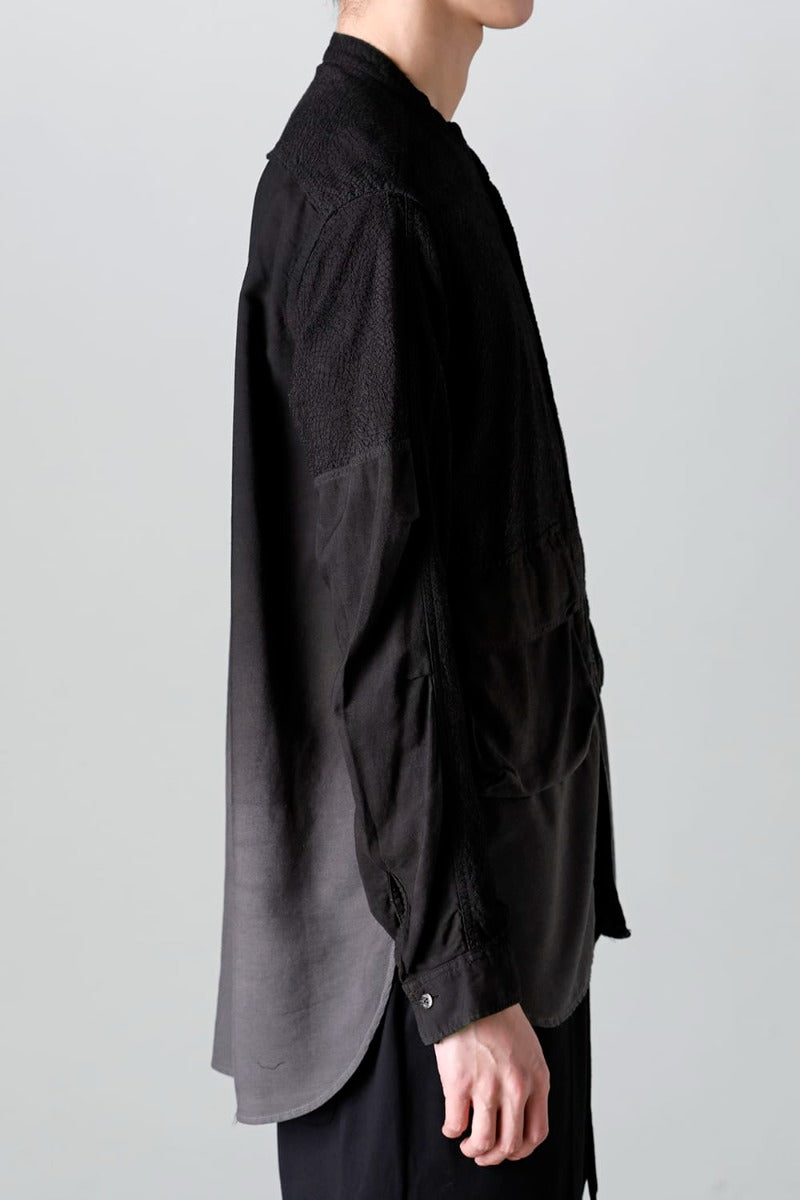 Embroidered Cloth Gradation Dye Band Collar Shirt