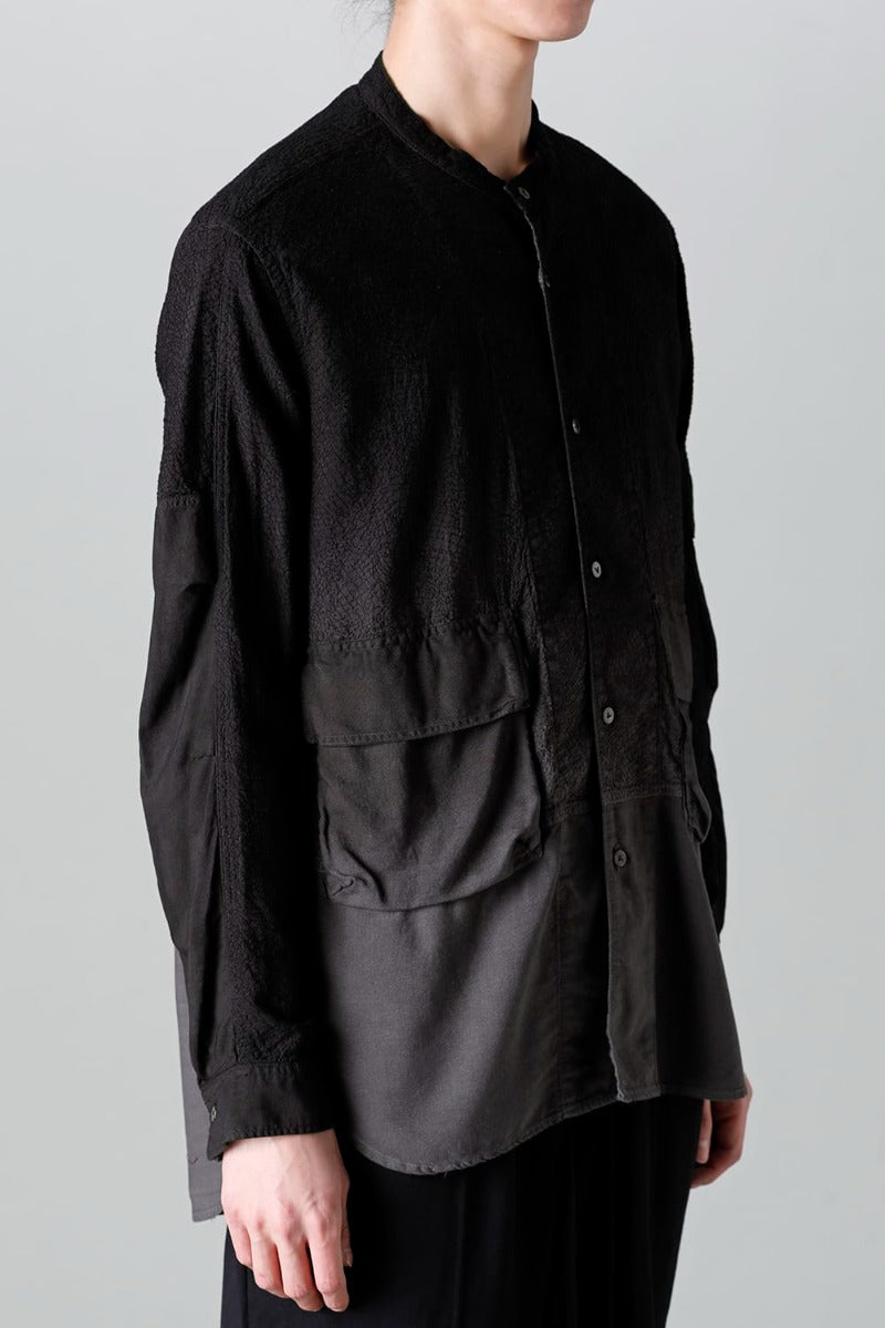 Embroidered Cloth Gradation Dye Band Collar Shirt