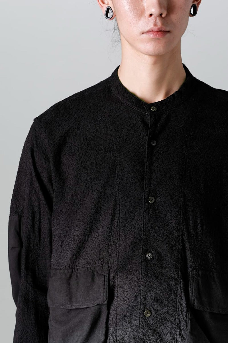 Embroidered Cloth Gradation Dye Band Collar Shirt