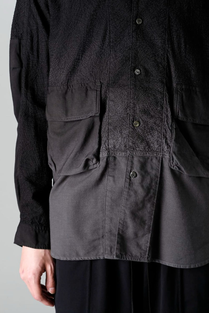 Embroidered Cloth Gradation Dye Band Collar Shirt