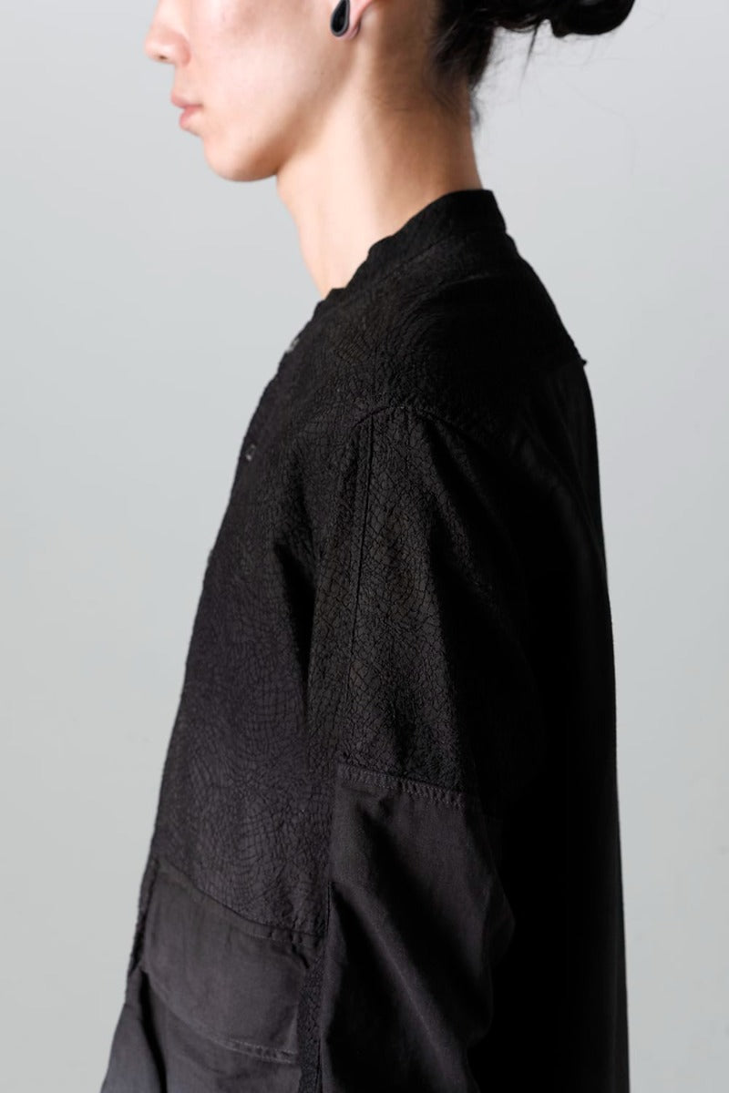 Embroidered Cloth Gradation Dye Band Collar Shirt