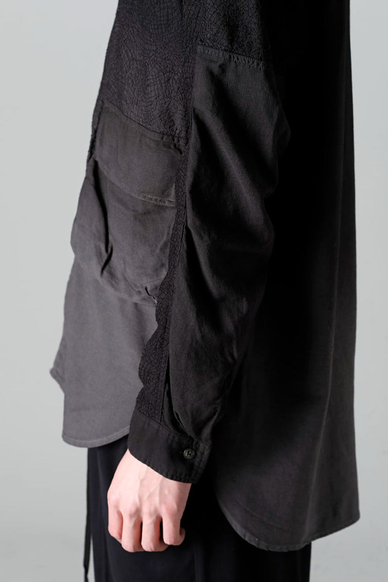 Embroidered Cloth Gradation Dye Band Collar Shirt