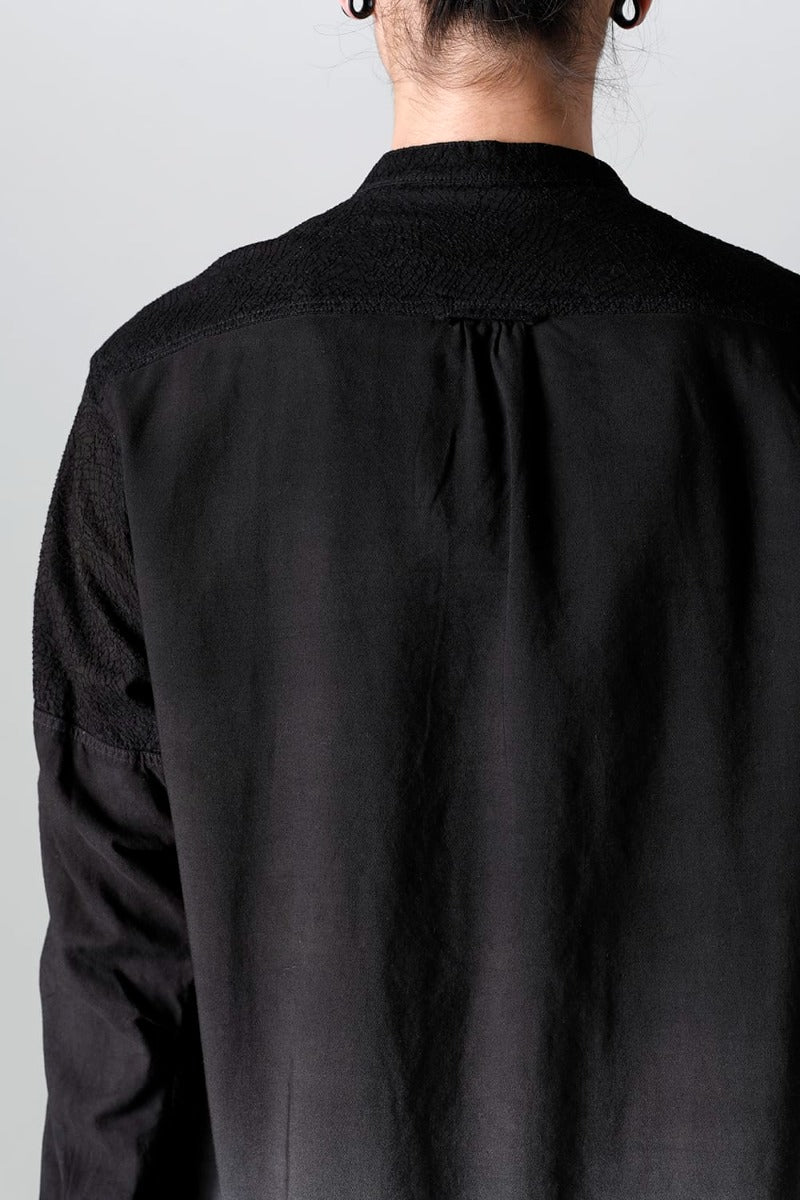 Embroidered Cloth Gradation Dye Band Collar Shirt