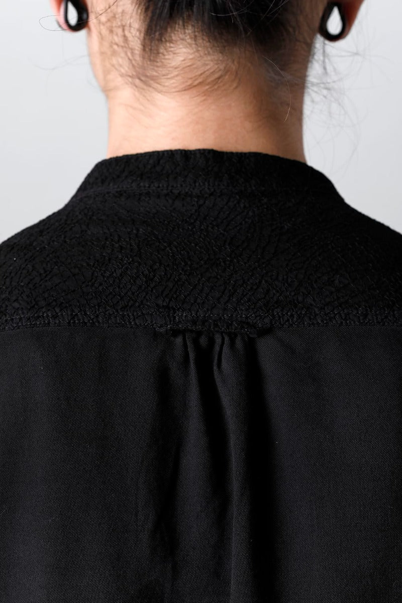 Embroidered Cloth Gradation Dye Band Collar Shirt