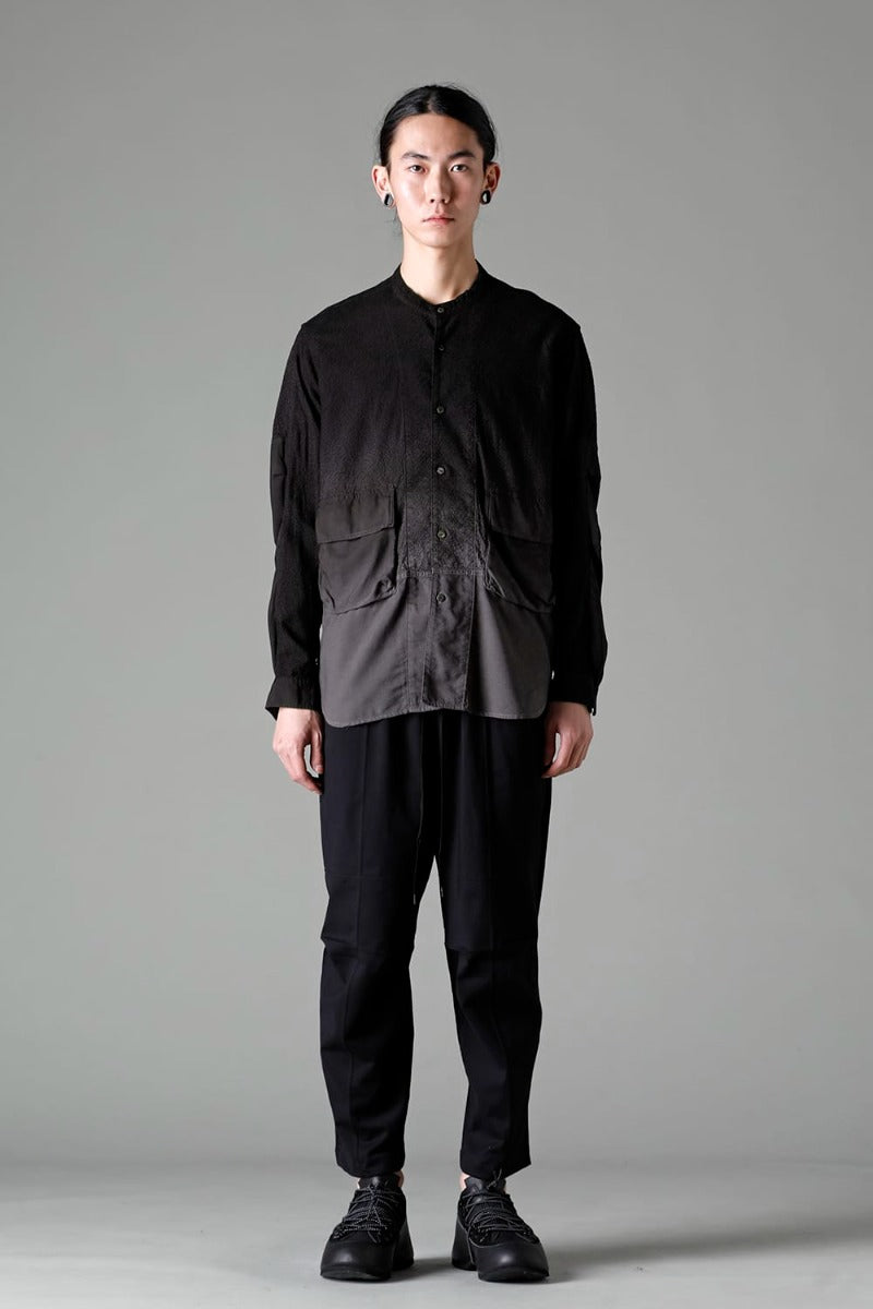 Embroidered Cloth Gradation Dye Band Collar Shirt