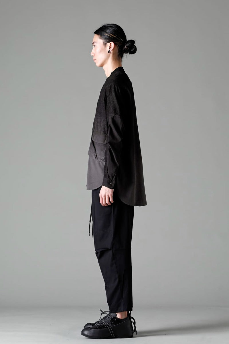 Embroidered Cloth Gradation Dye Band Collar Shirt