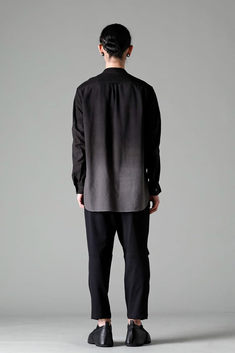 Embroidered Cloth Gradation Dye Band Collar Shirt