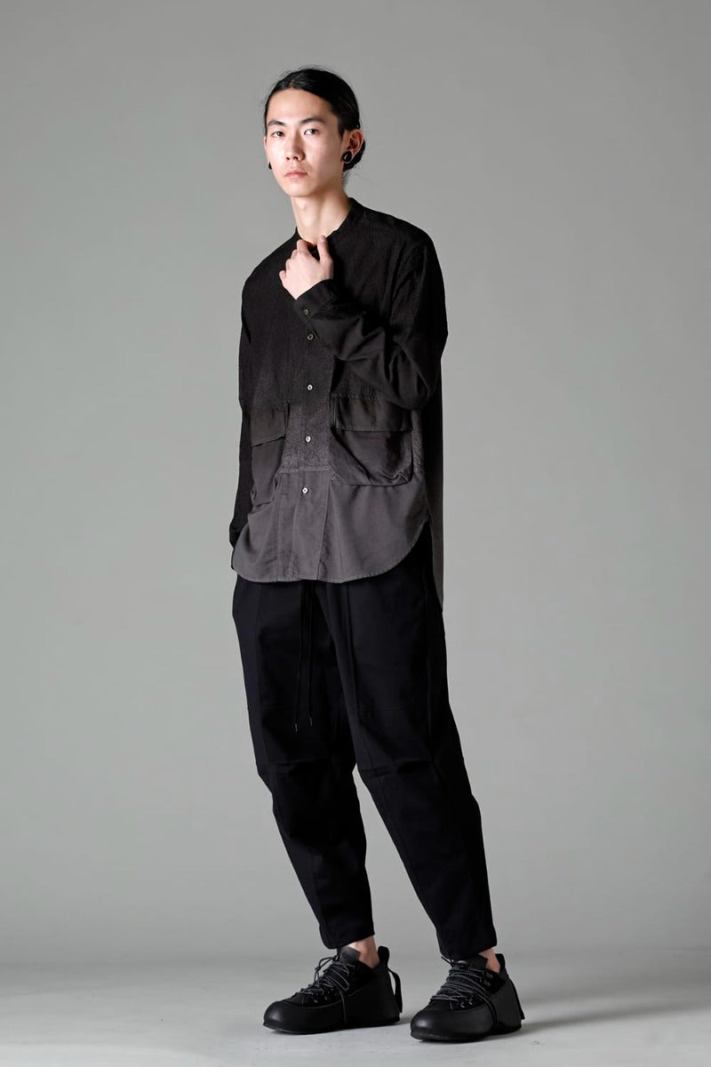 Embroidered Cloth Gradation Dye Band Collar Shirt