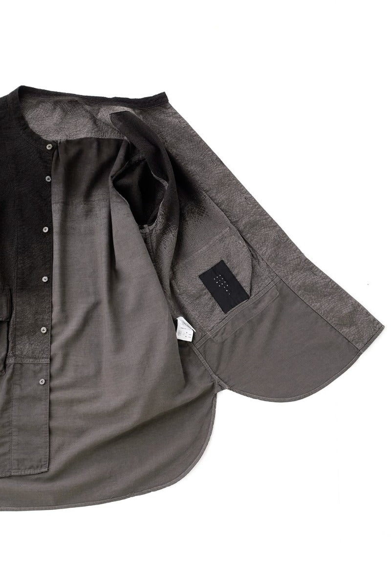 Embroidered Cloth Gradation Dye Band Collar Shirt