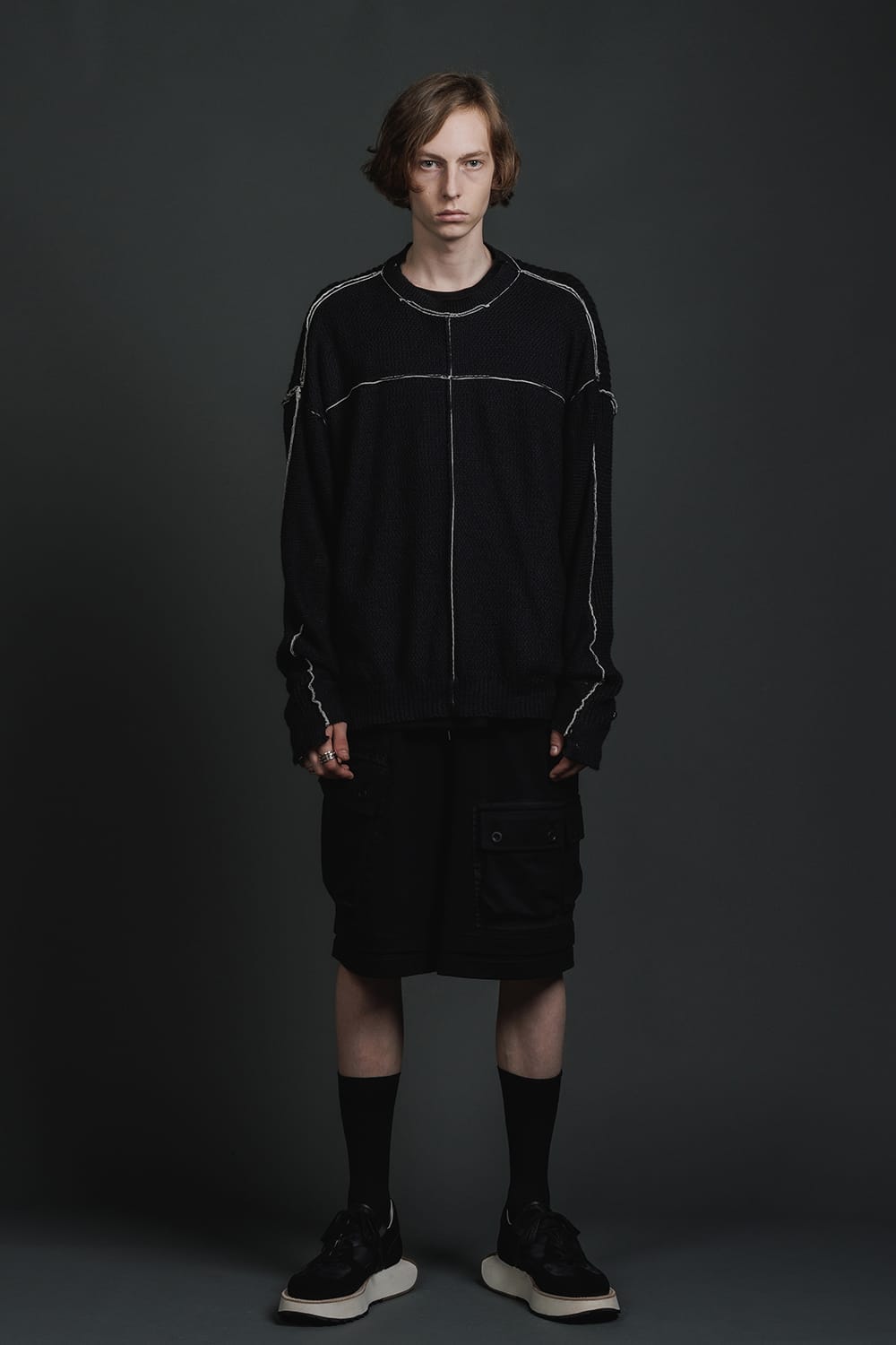 Hard Twisted Ramie Yarn  Sweater  Black