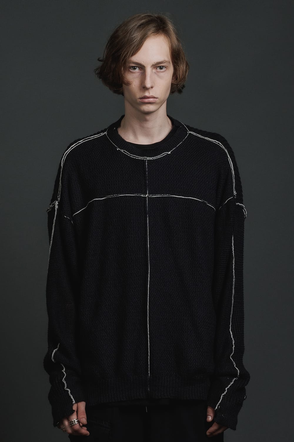 Hard Twisted Ramie Yarn  Sweater  Black