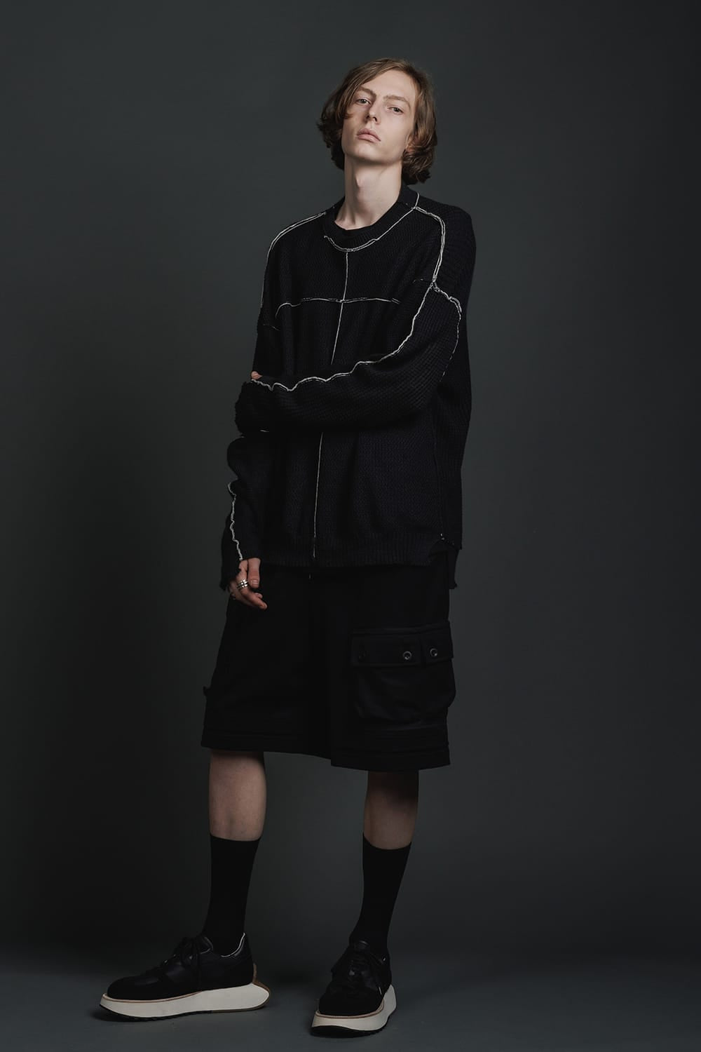 Hard Twisted Ramie Yarn  Sweater  Black