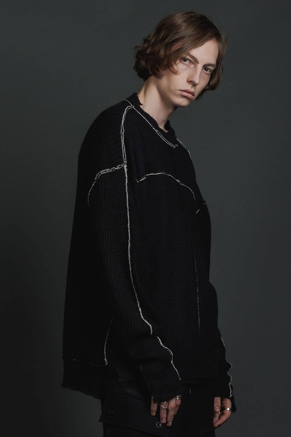 Hard Twisted Ramie Yarn  Sweater  Black