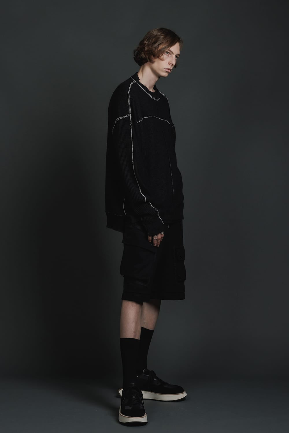 Hard Twisted Ramie Yarn  Sweater  Black