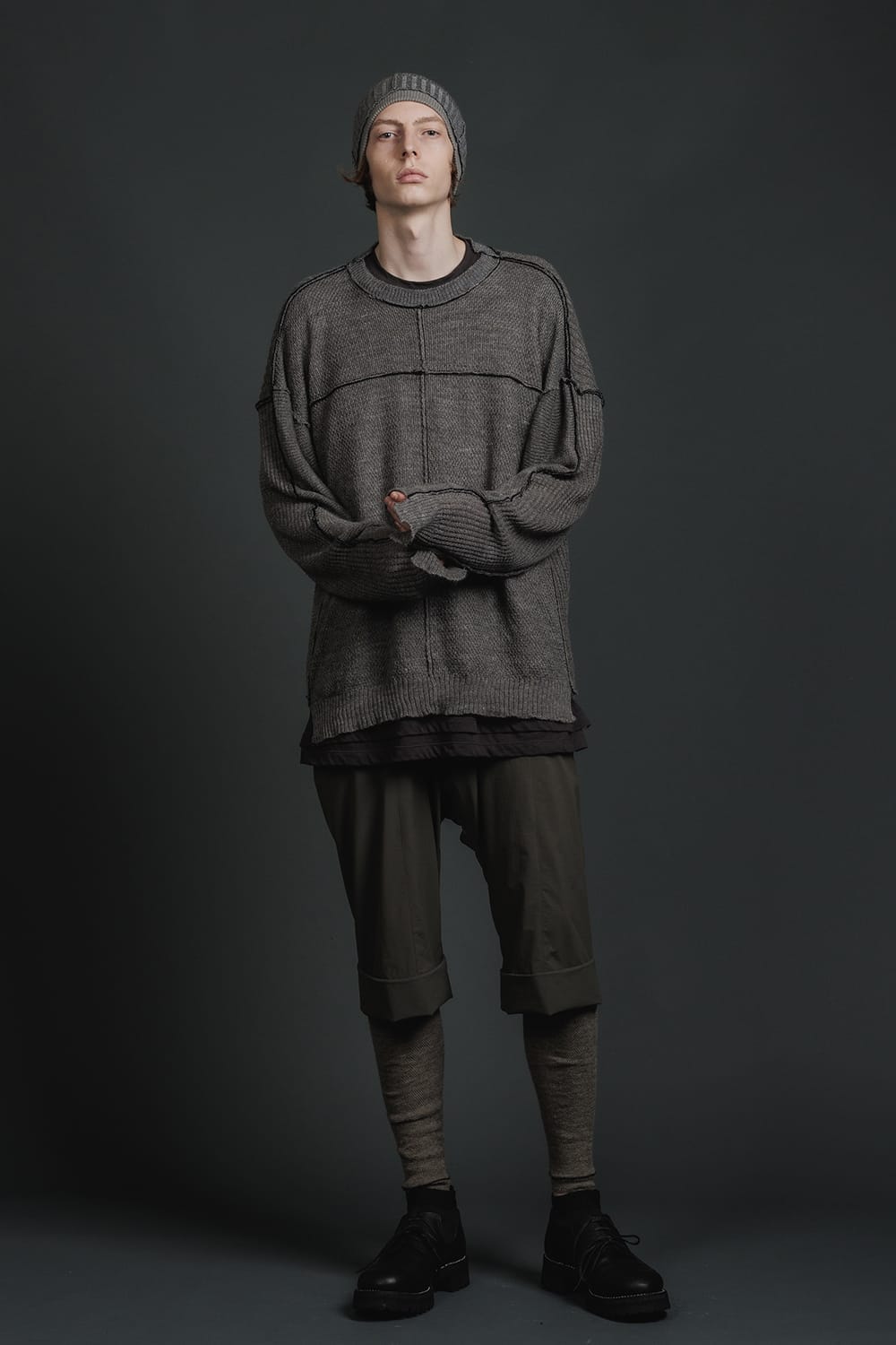 Hard Twisted Ramie Yarn  Sweater  Gray Brown