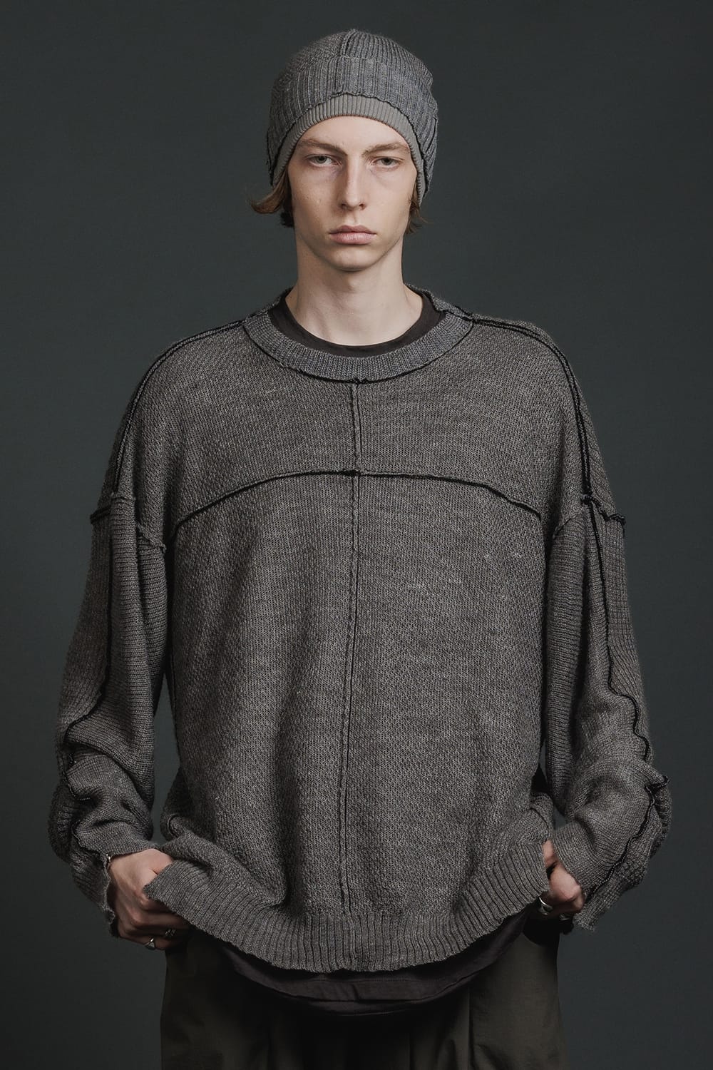 Hard Twisted Ramie Yarn  Sweater  Gray Brown