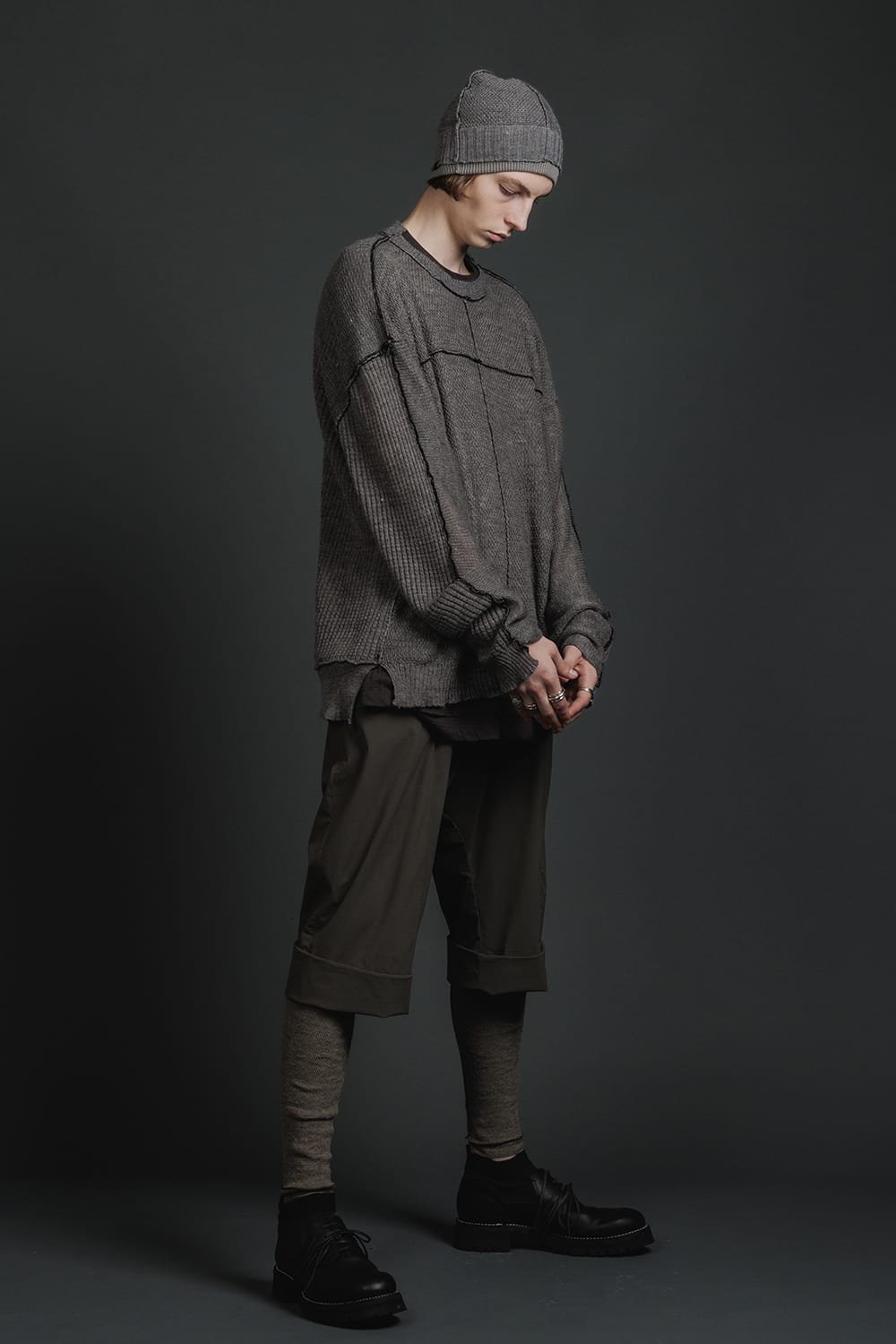 Hard Twisted Ramie Yarn  Sweater  Gray Brown