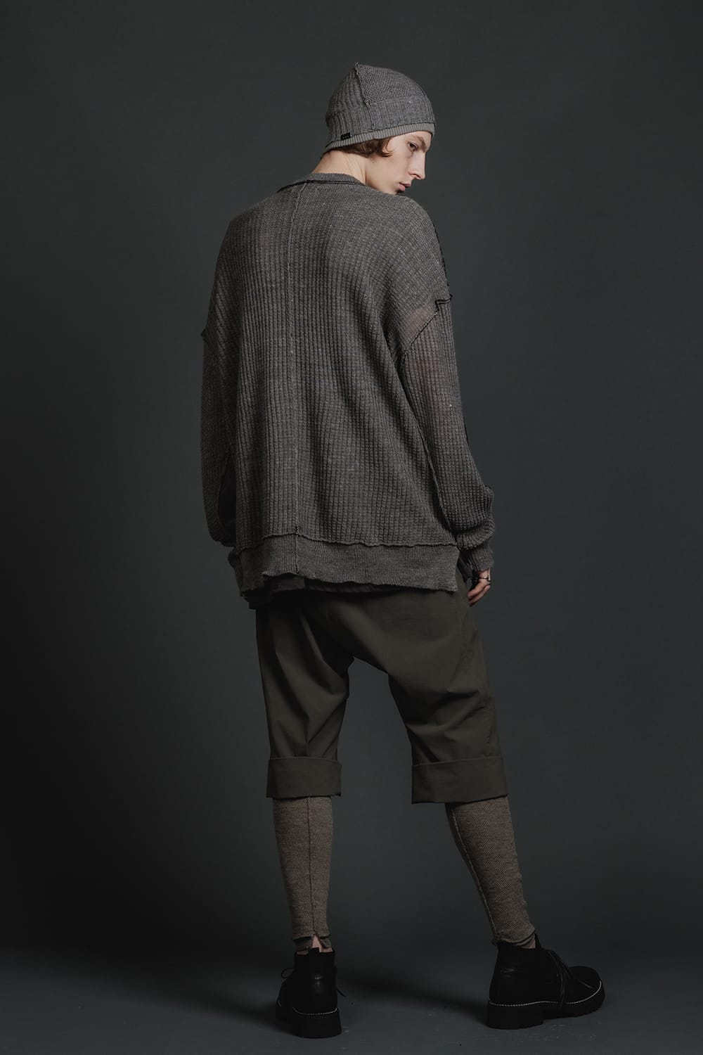 Hard Twisted Ramie Yarn  Sweater  Gray Brown