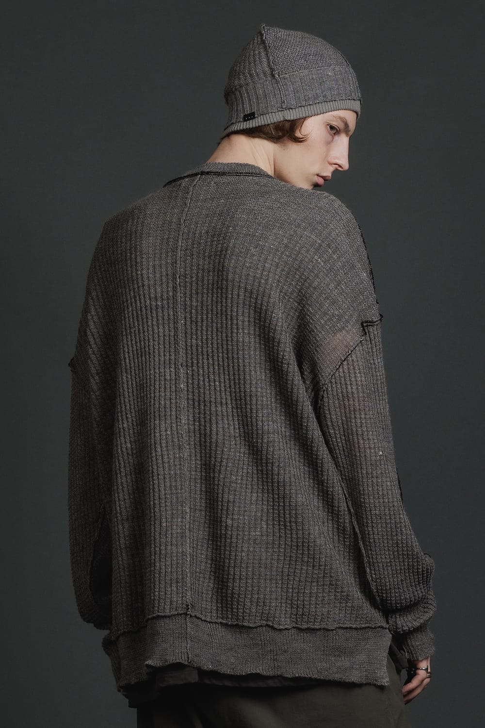 Hard Twisted Ramie Yarn  Sweater  Gray Brown