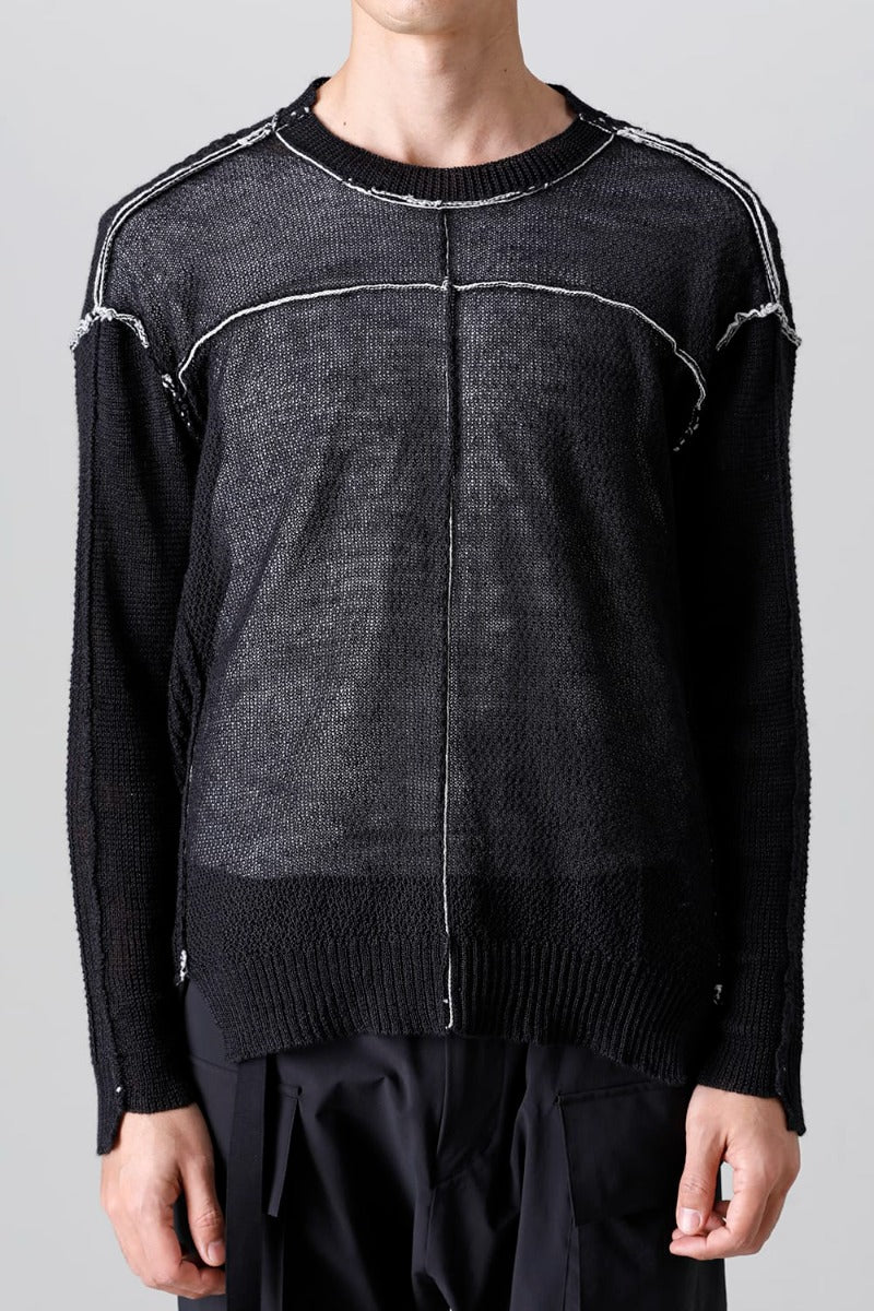 Hard Twisted Ramie Yarn  Sweater  Black