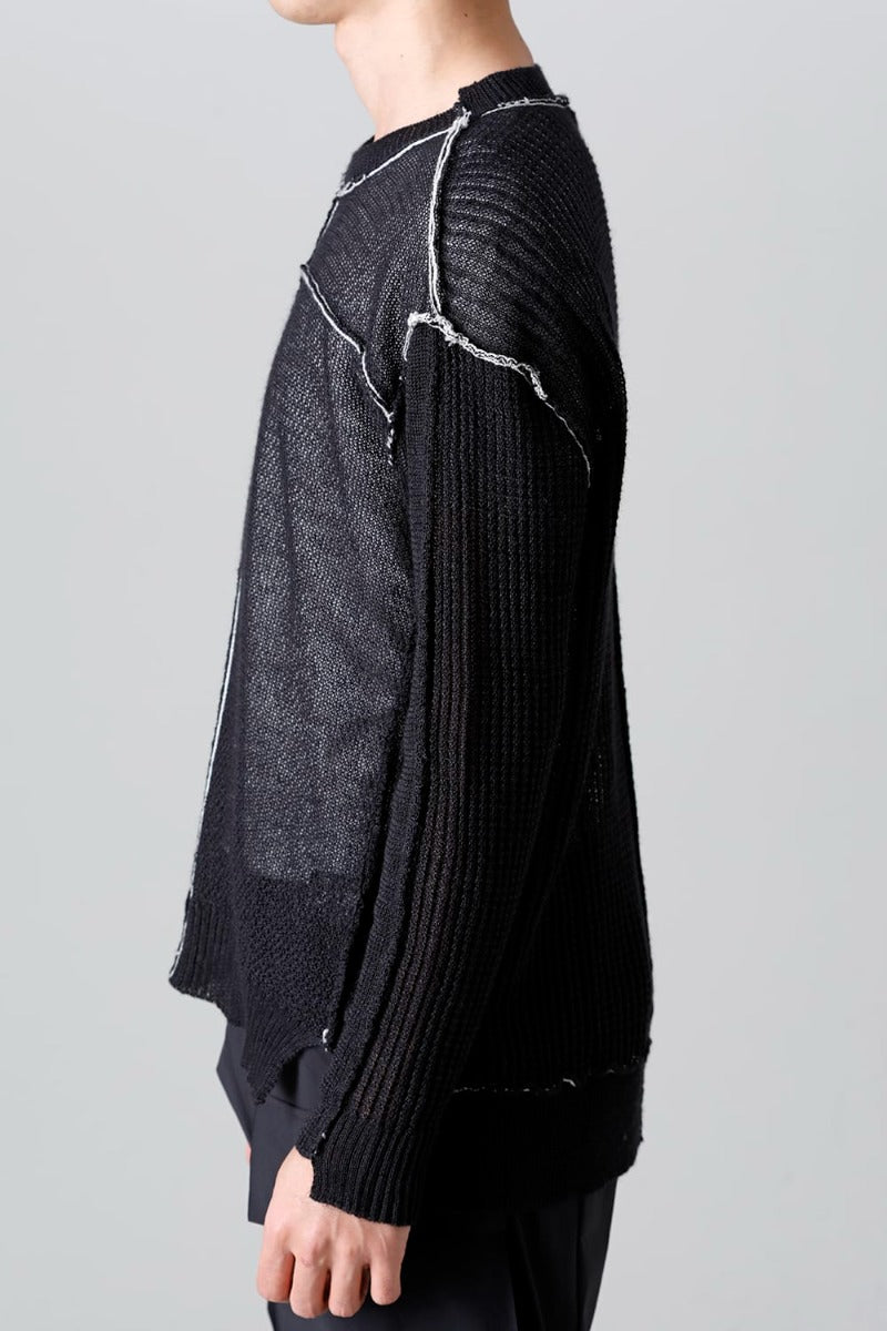 Hard Twisted Ramie Yarn  Sweater  Black