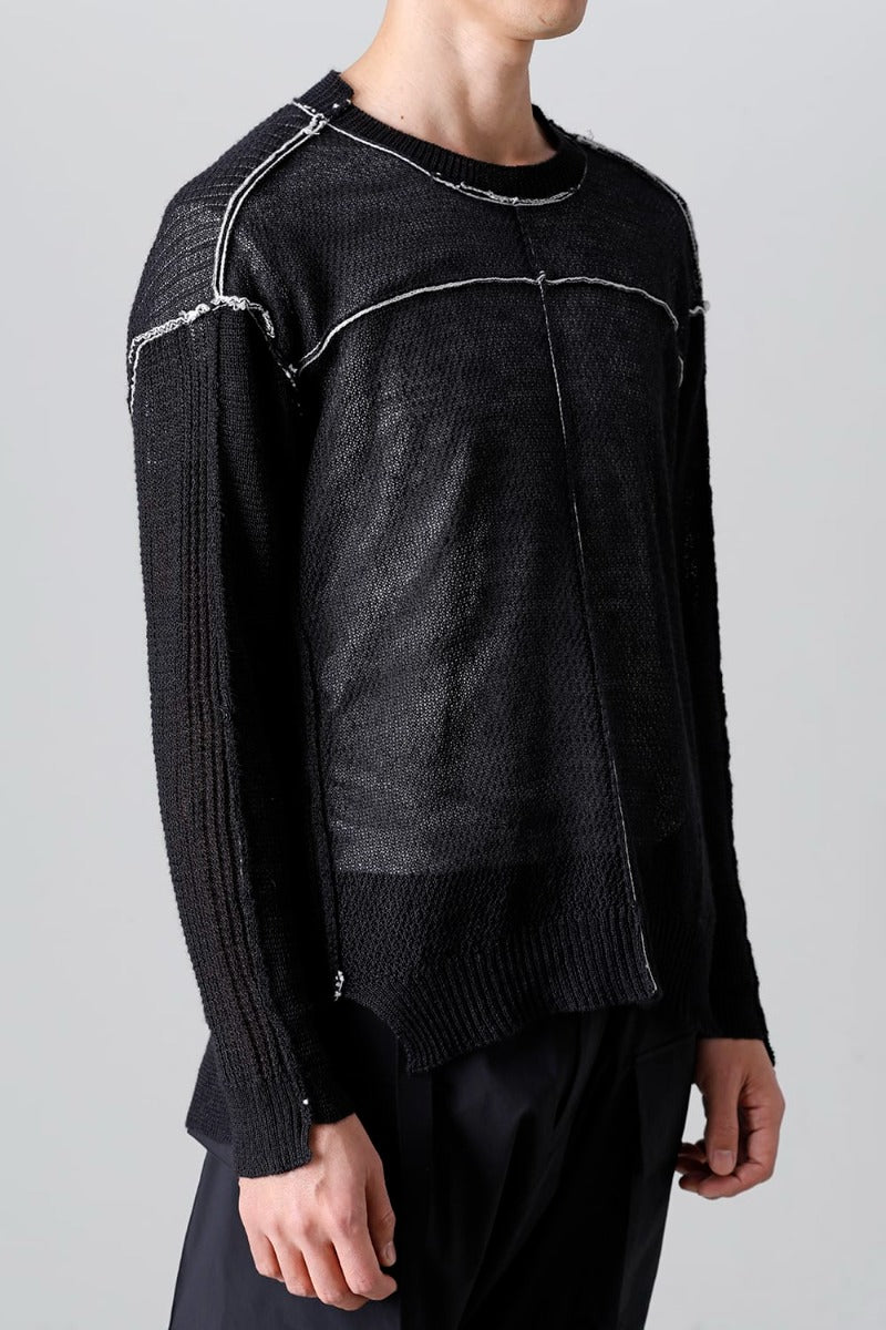 Hard Twisted Ramie Yarn  Sweater  Black