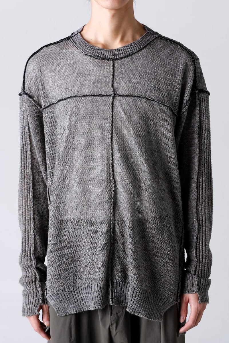 Hard Twisted Ramie Yarn  Sweater  Gray Brown