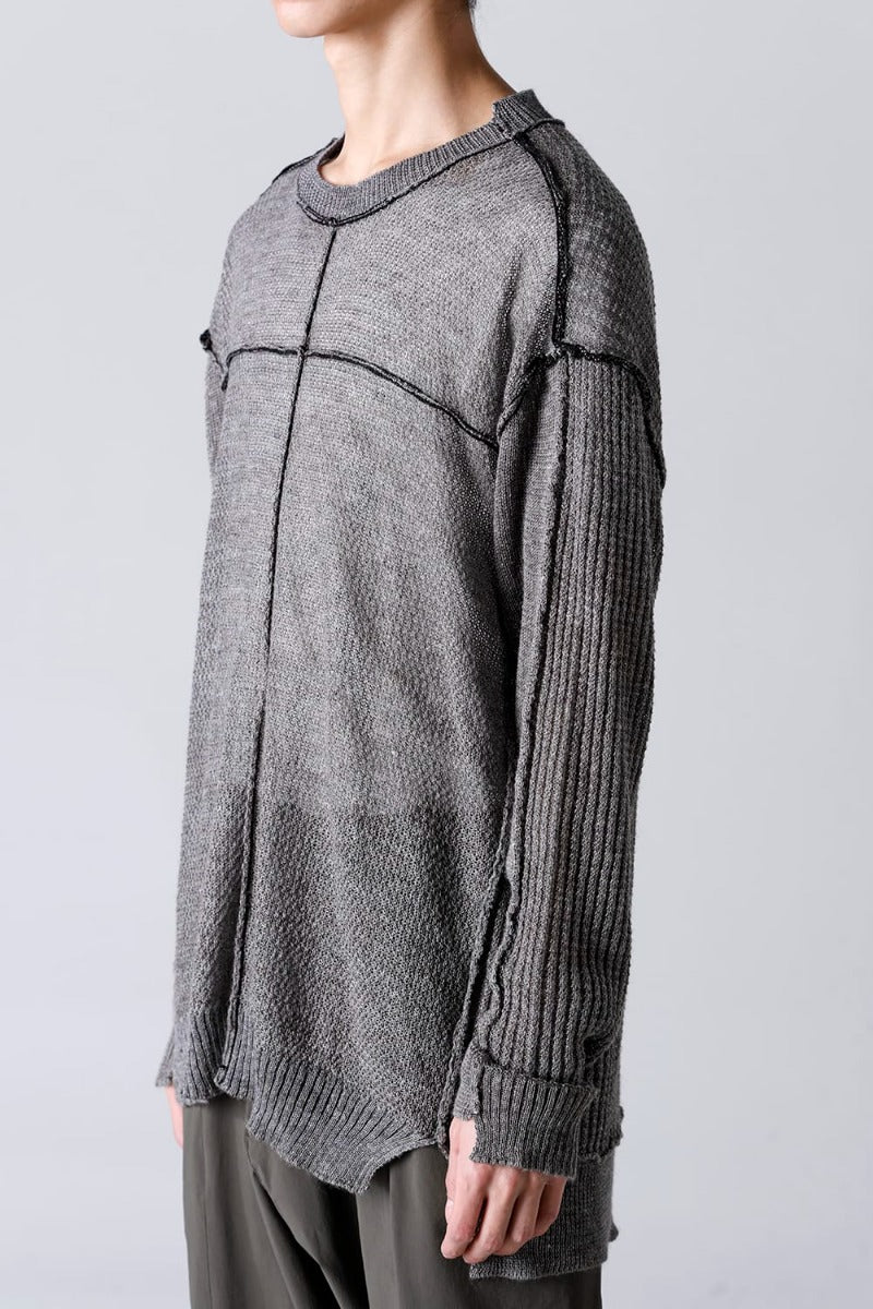 Hard Twisted Ramie Yarn  Sweater  Gray Brown