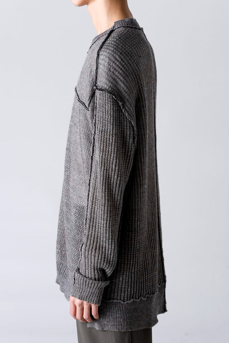 Hard Twisted Ramie Yarn  Sweater  Gray Brown