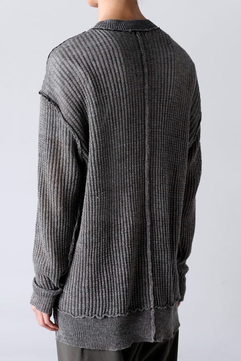 Hard Twisted Ramie Yarn  Sweater  Gray Brown