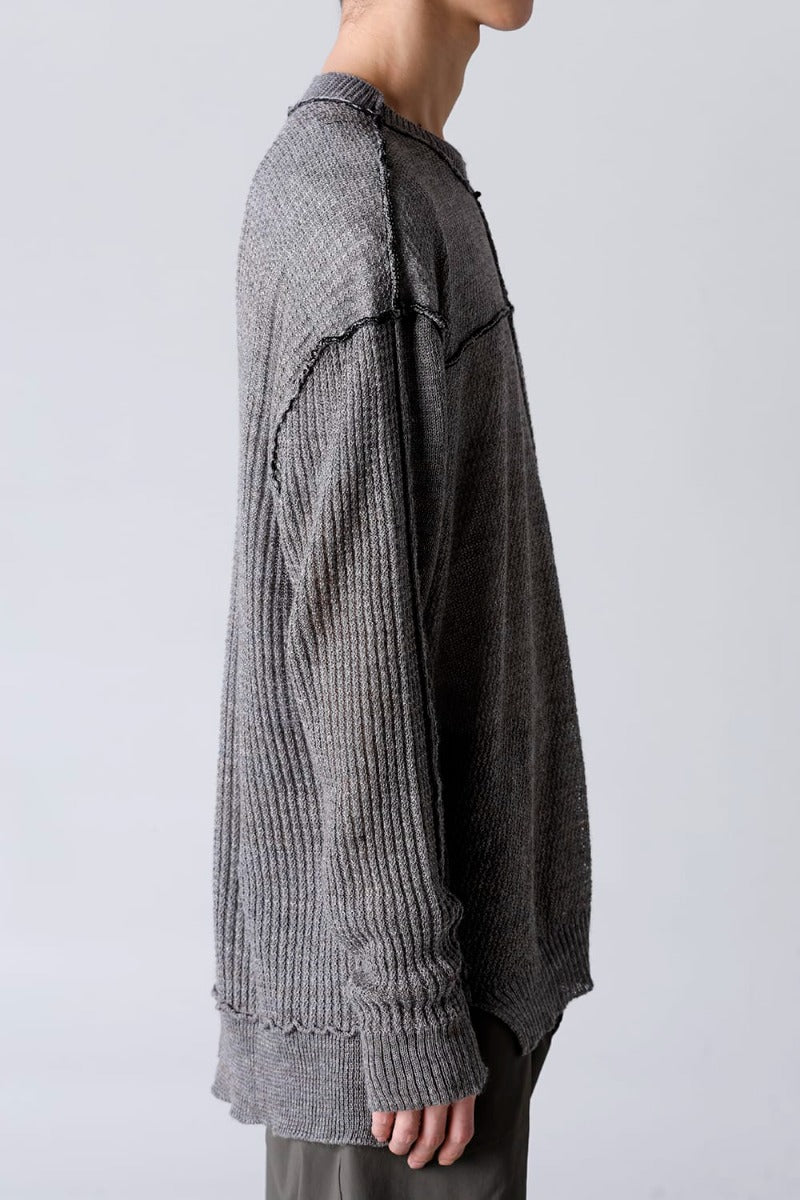 Hard Twisted Ramie Yarn  Sweater  Gray Brown