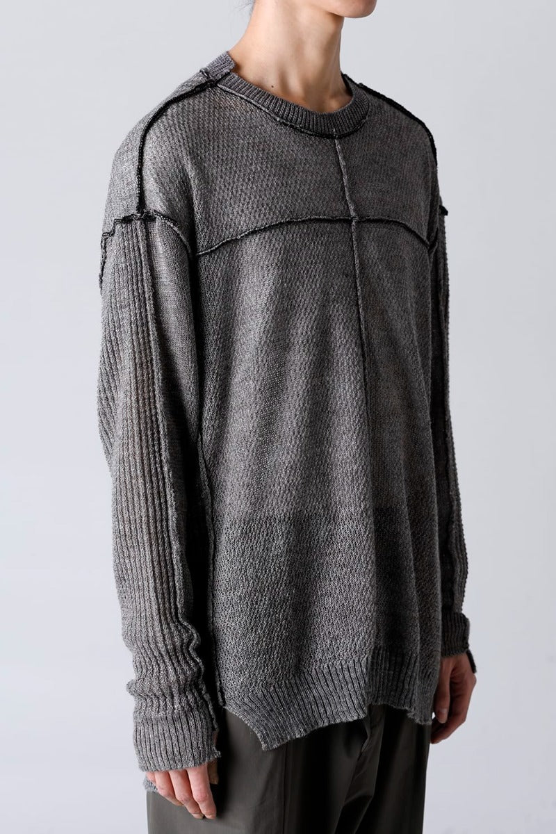 Hard Twisted Ramie Yarn  Sweater  Gray Brown