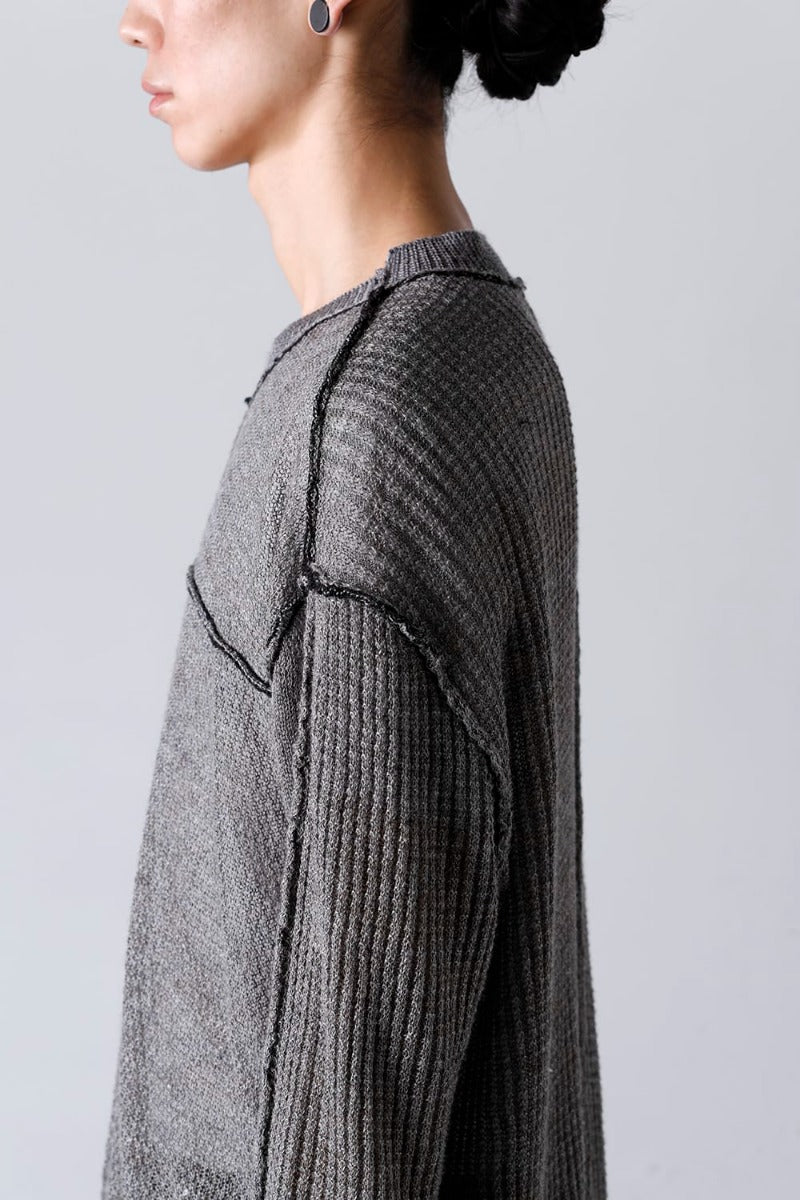 Hard Twisted Ramie Yarn  Sweater  Gray Brown