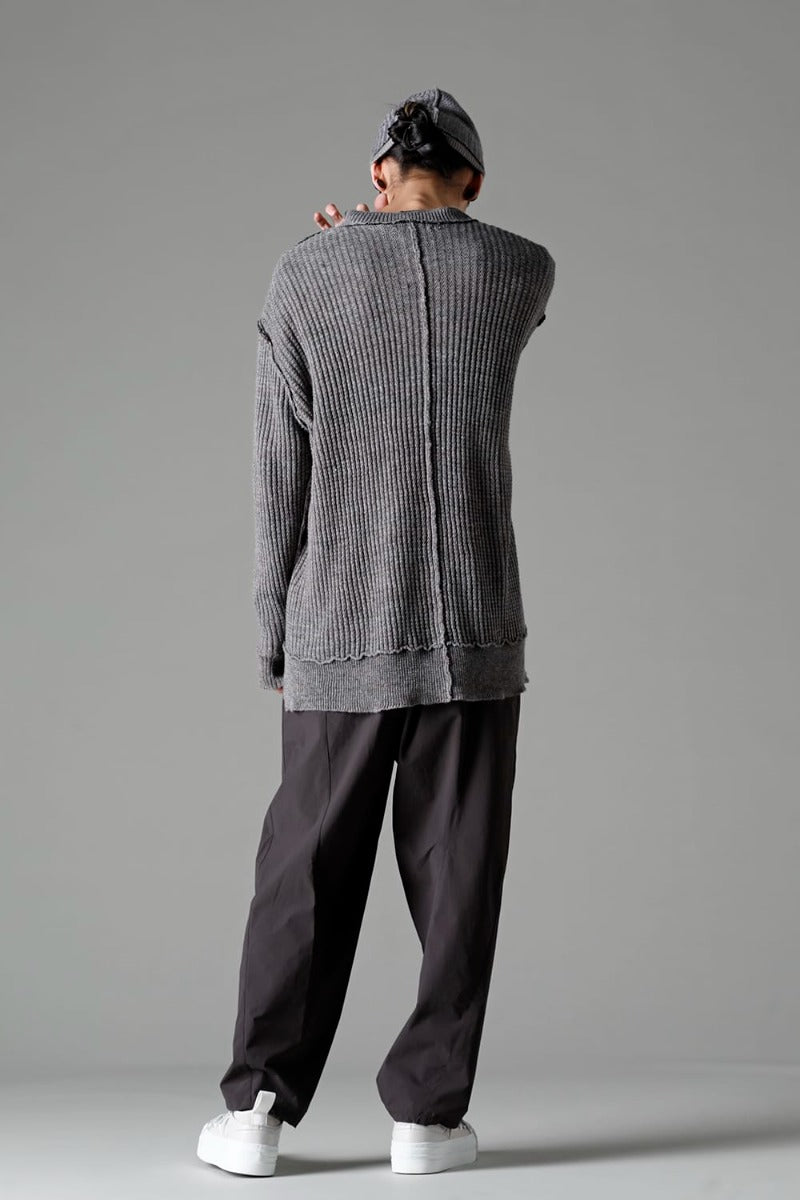 Hard Twisted Ramie Yarn  Sweater  Gray Brown