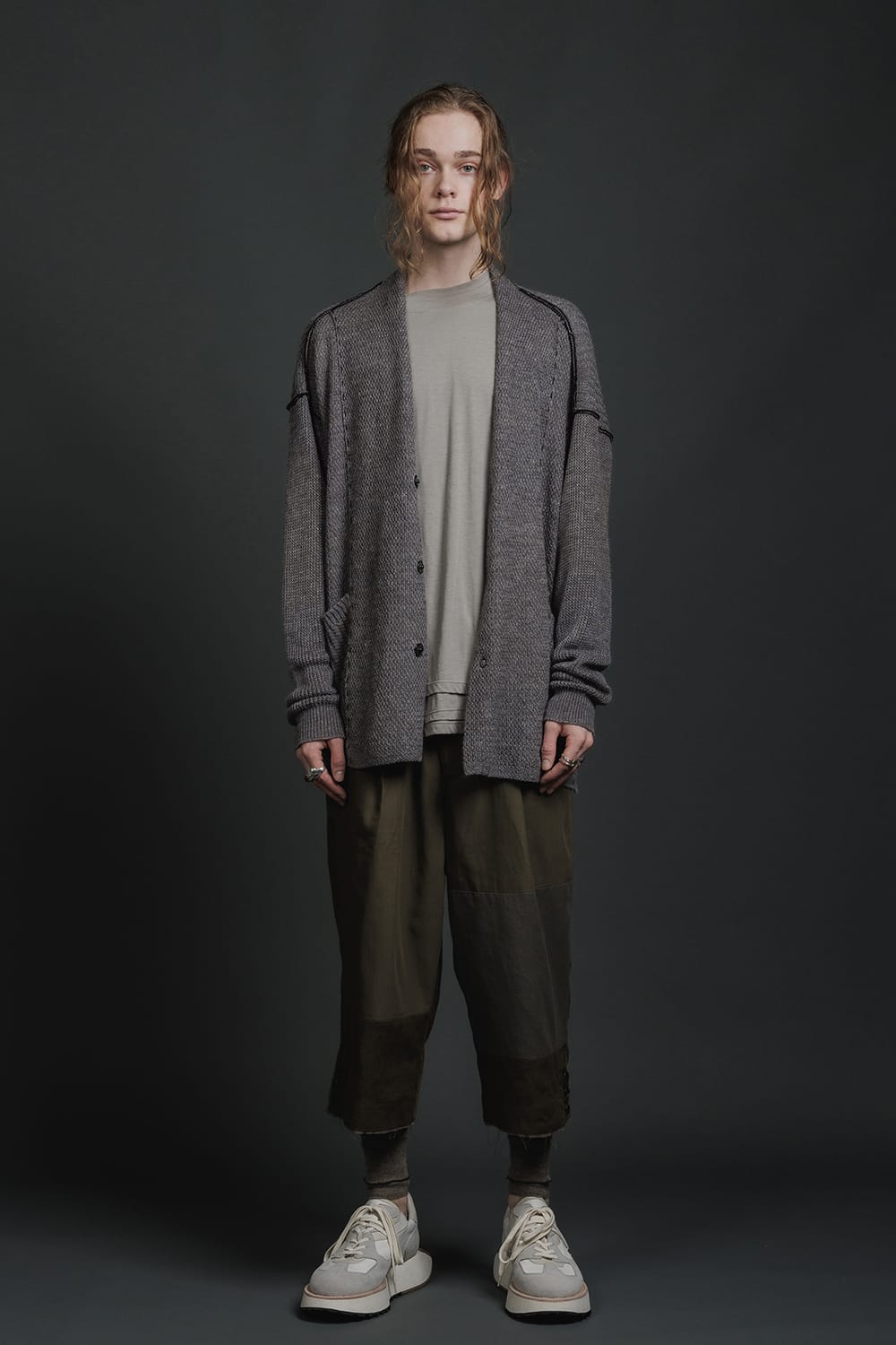 Hard Twisted Ramie Yarn Cardigan  Gray Brown