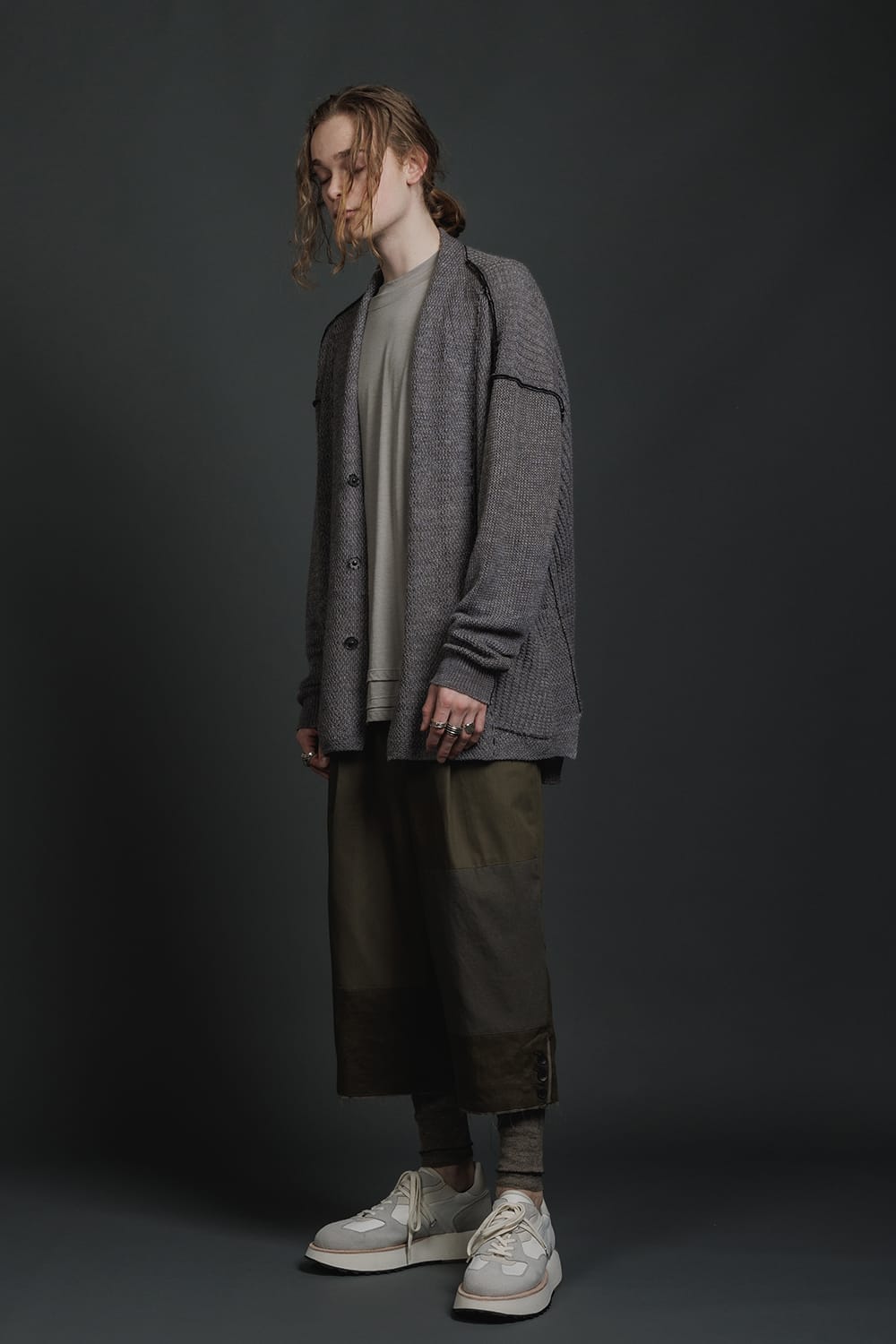 Hard Twisted Ramie Yarn Cardigan  Gray Brown