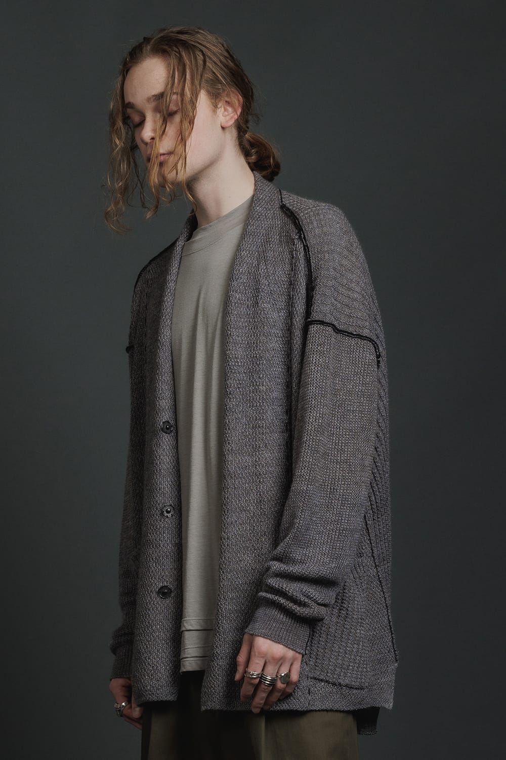 Hard Twisted Ramie Yarn Cardigan  Gray Brown